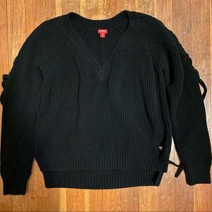Guess Black Knit V-Neck Sweater - Size Medium